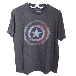 ⭐Jack Of All Trades Gray Short Sleeve T With Distressed Captain America Shield L